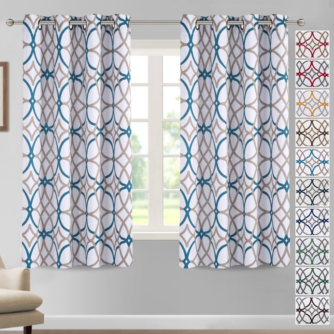 H.VERSAILTEX HVERSAILTEX Blackout Curtains Printed Design 108 Inch Length 2 Panels Set Thermal Insulated Curtains for Bedroom Living Room Geometric Modern Grommet Window Drapes  Teal and Taupe